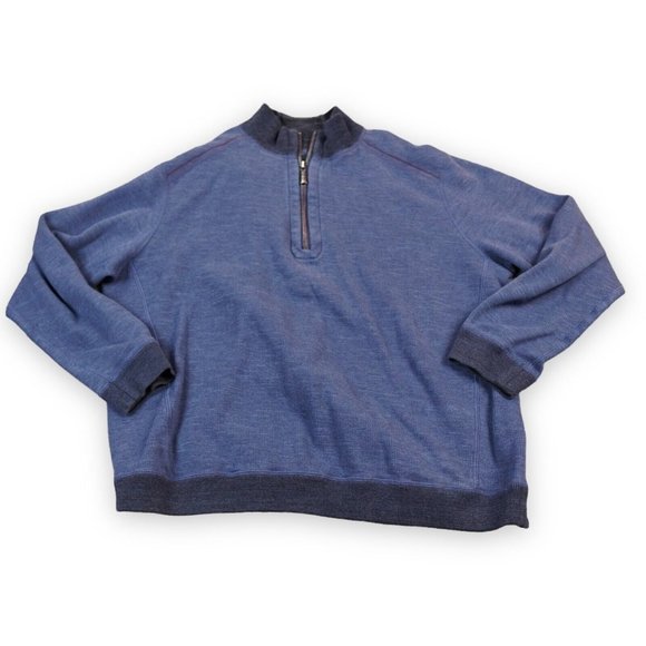 Tommy Bahama Sweater Men 48 " Blue, Gray Flipsider 1/4  Zip Pullover  Reversible - Picture 1 of 15